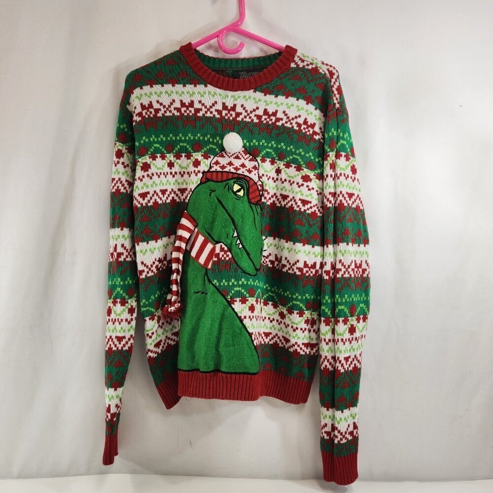 33 Degrees Dinosaur Christmas Sweater Size S T-Rex Hat Scarf Ugly Xmas Party